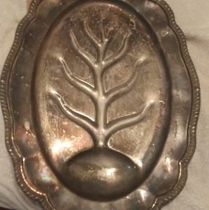 Antique Vintage Silverplated Large Meat Serving Tray Footed Tree Of Life Well